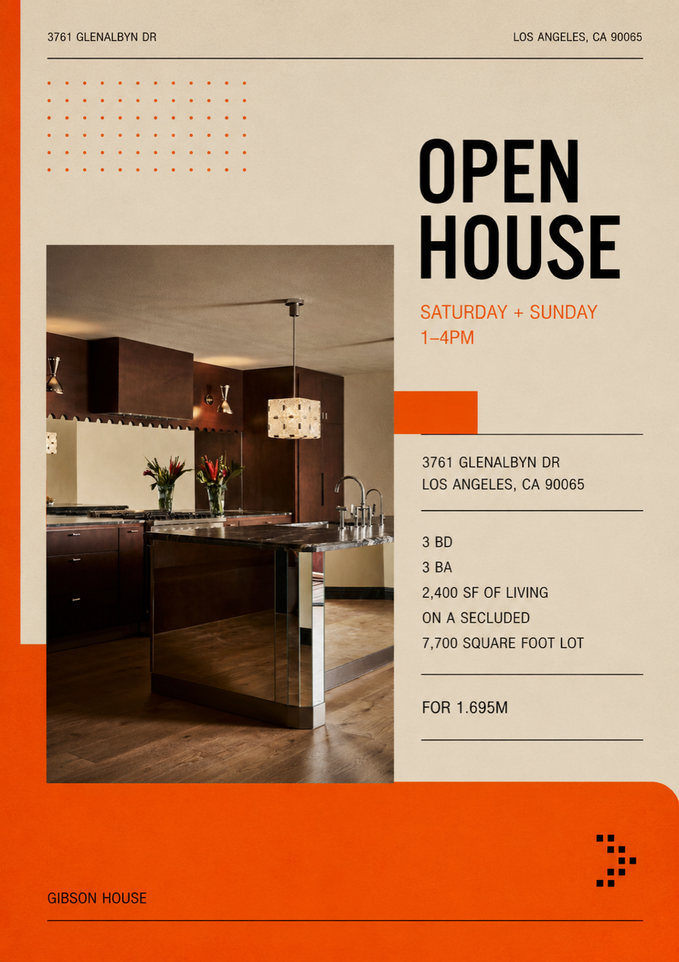 Open house flyer for 3761 Glenalbyn Dr, Saturday and Sunday 1-4PM